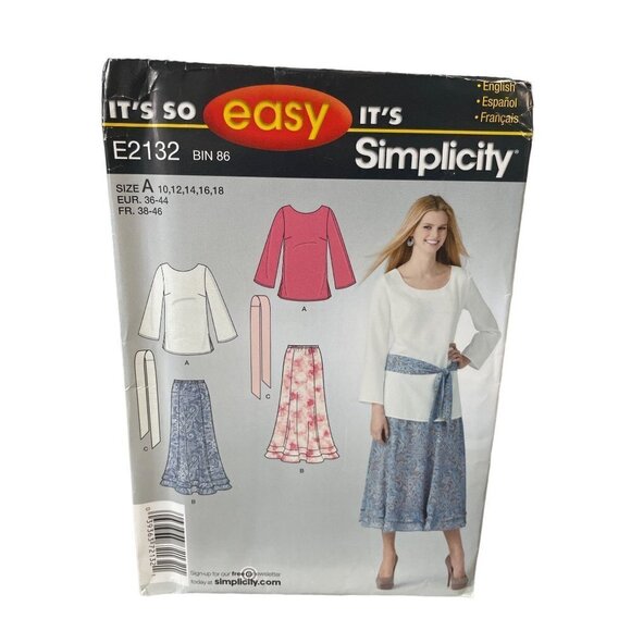 Simplicity Sewing Pattern 2132 Skirt Top Belt Sash Misses Size 10-18 - Picture 1 of 3